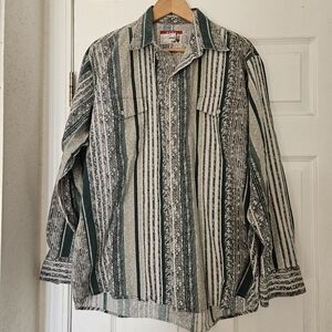 Vintage Pure Country Multicolored Striped Cotton Button Up Western Shirt Size XL
